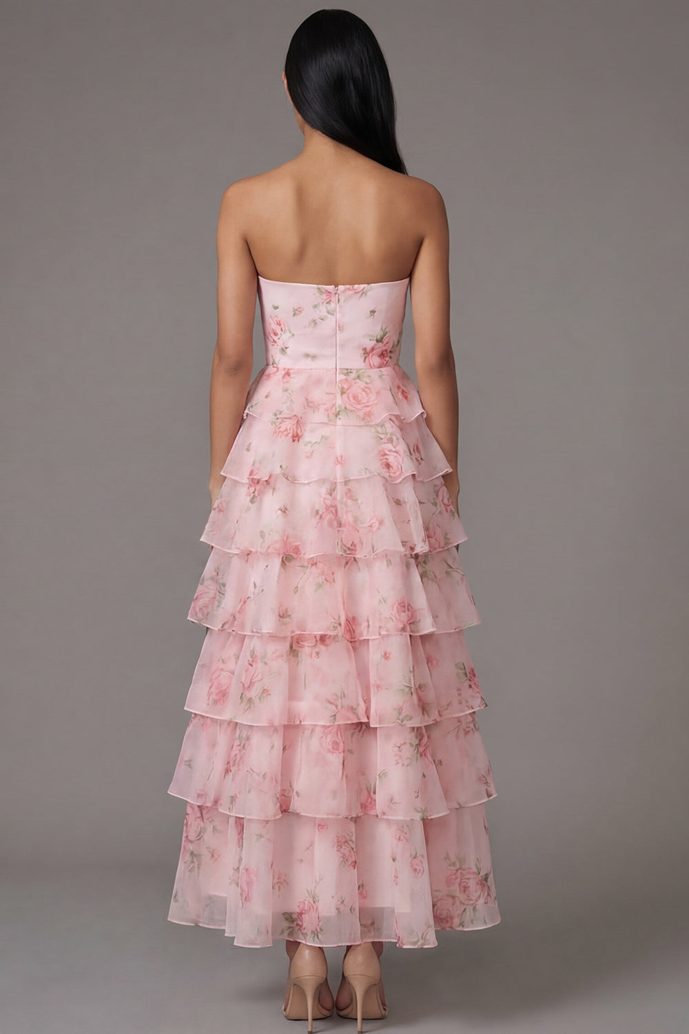 Wedtrend Women Strapless Pink Wedding Guest Dress A Line Tiered Floral