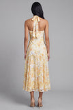 Floral Halter A Line Yellow Wedding Guest Dress