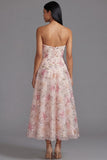 Strapless Sequin Pink Floral Wedding Guest Dress