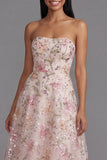 Strapless Sequin Pink Floral Wedding Guest Dress