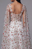 Ivory Floral Corset A Line Midi Wedding Guest Dress with Streamer