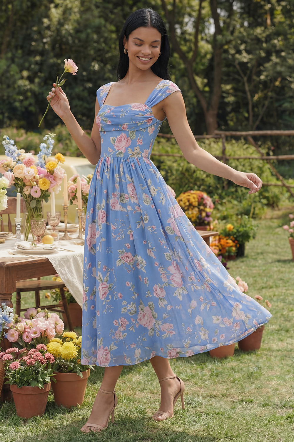 short sleeve midi wedding guest dress White Puff Short Sleeves Backless White Midi Dress Wedding Guest Dress Koutun Dress