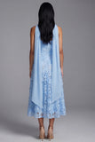 Strapless Blue Appliqued A Line Midi Wedding Guest Dress