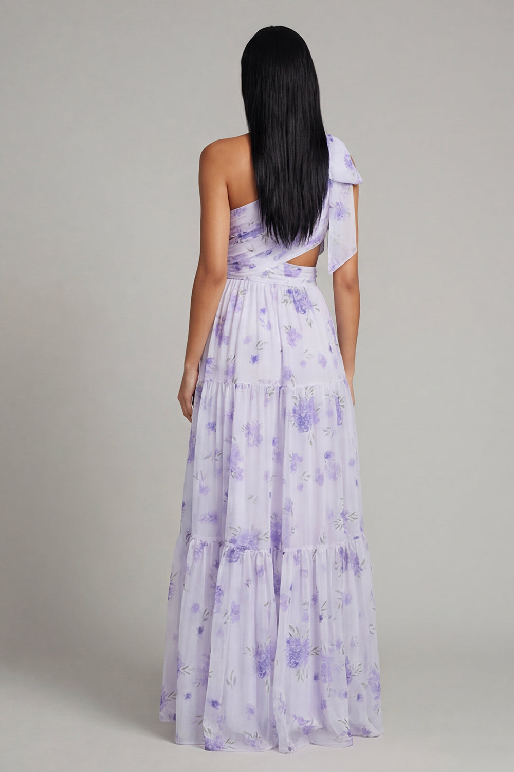 Wedtrend Women One Shoulder Wedding Guest Dress Bowed Cut Out Floral Ruched A Line Lilac Party Dress, Lilac / US6