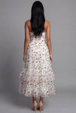 Strapless A Line Floral Ruffled Champagne Wedding Guest Dress