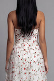 Strapless A Line Floral Ruffled Champagne Wedding Guest Dress