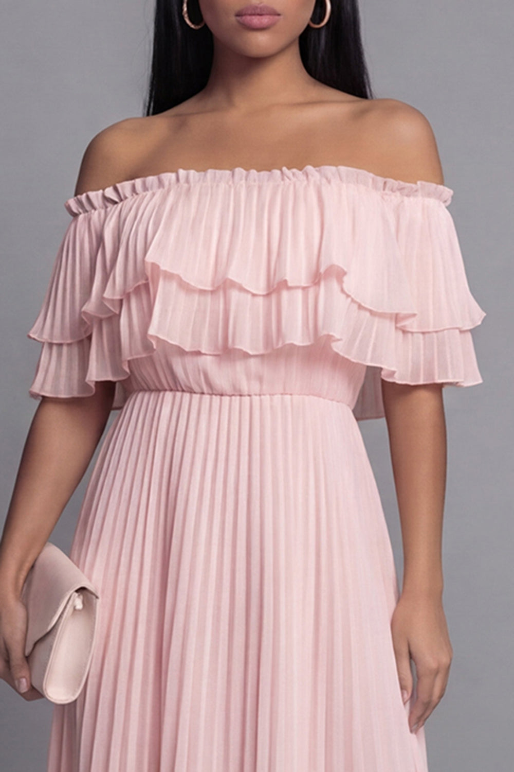Wedtrend Women Off the Shoulder Wedding Guest Dress Ruffled Pleated A