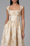 Black Printed A Line Midi Wedding Guest Dress