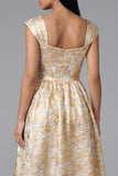 Black Printed A Line Midi Wedding Guest Dress