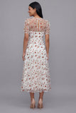 White Floral A Line Midi Wedding Guest Dress with Short Sleeves