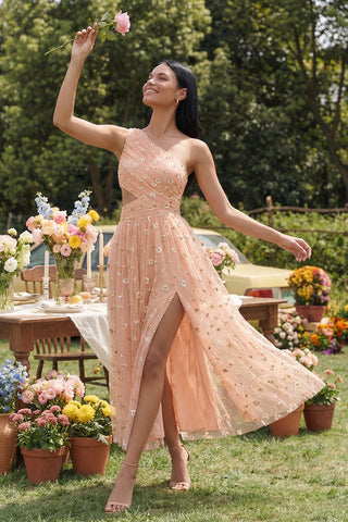 petal and pup wedding guest dresses Wedtrend Women Floral Light Orange Dress One Shoulder Cut Out Midi Summer Dress, Light Orange / US8 S24 Del 3 perfect for weddings and SIZE:10.5 1930s Evening Gown- Crochet