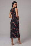 Floral Black Keyhole Sheath Midi Wedding Guest Dress