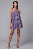 Floral Pink Halter Tiered Mini Dress