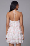 Floral Pink Halter Tiered Mini Dress