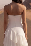 Strapless Ruffled Ivory A Line Maxi Wedding Dress with Slit