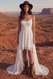 Ivory A Line High Low Lace Boho Wedding Dress