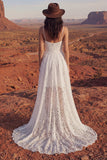 Ivory A Line High Low Lace Boho Wedding Dress