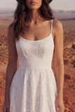 Ivory A Line High Low Lace Boho Wedding Dress