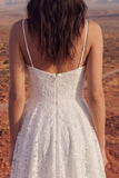 Ivory A Line High Low Lace Boho Wedding Dress