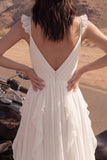 Ivory A Line Ruffled Long Wedding Dress with Slit
