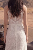 Boho Ivory Halter A Line Lace Wedding Dress with Slit