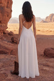 Halter Ivory A Line Ruffled Long Wedding Dress with Slit