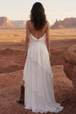 Cowl Neck Ruffled A Line Ivory Wedding Dress with Slit