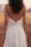 Cowl Neck Ruffled A Line Ivory Wedding Dress with Slit