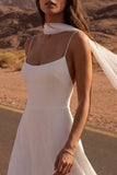 Ivory A Line Pleated Midi Engagement Dress with Slit