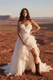 Ivory Strapless Ruffled Ruched Bridal Gown Dress