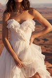 Ivory Strapless Ruffled Ruched Bridal Gown Dress