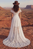 Ivory High Low A Line Off the Shoulder Boho Wedding Dress