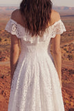 Ivory High Low A Line Off the Shoulder Boho Wedding Dress