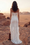 Strapless Ivory Corset Lace Boho Wedding Dress with Slit