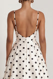 Black White Polka Dot Ruched A Line Long Formal Dress