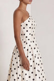One Shoulder White Black Polka Dot A Line Formal Dress