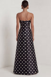 Strapless Black White A Line Polka Dot Long Formal Dress with Slit
