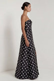 Strapless Black White A Line Polka Dot Long Formal Dress with Slit