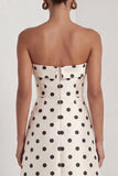 Strapless Black White A Line Polka Dot Long Formal Dress with Slit