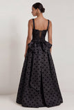 Black A Line Polka Dot Maxi Formal Dress with Bow