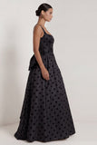 Black A Line Polka Dot Maxi Formal Dress with Bow