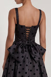 Black A Line Polka Dot Maxi Formal Dress with Bow