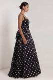 Black A Line Polka Dot Maxi Formal Dress with Bow