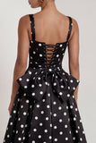 Black A Line Polka Dot Maxi Formal Dress with Bow