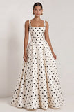 Black A Line Polka Dot Maxi Formal Dress with Bow