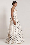 Black A Line Polka Dot Maxi Formal Dress with Bow