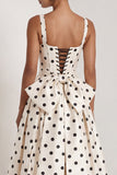Black A Line Polka Dot Maxi Formal Dress with Bow