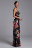 Strapless Mermaid Ruched Black Cut Out Floral Formal Dress