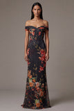 Black Floral Off the Shoulder Cut Out Mermaid Formal Dress