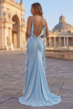 Pink Mermaid Beaded Maxi Prom Dress with Streamer
